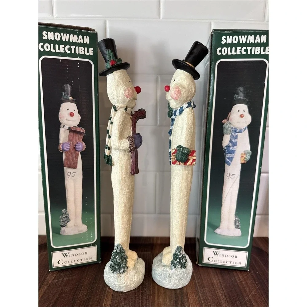 VTG Lot 2 Christmas Snowman Tall Figurine Resin 1994 Windsor‎ Collection 12